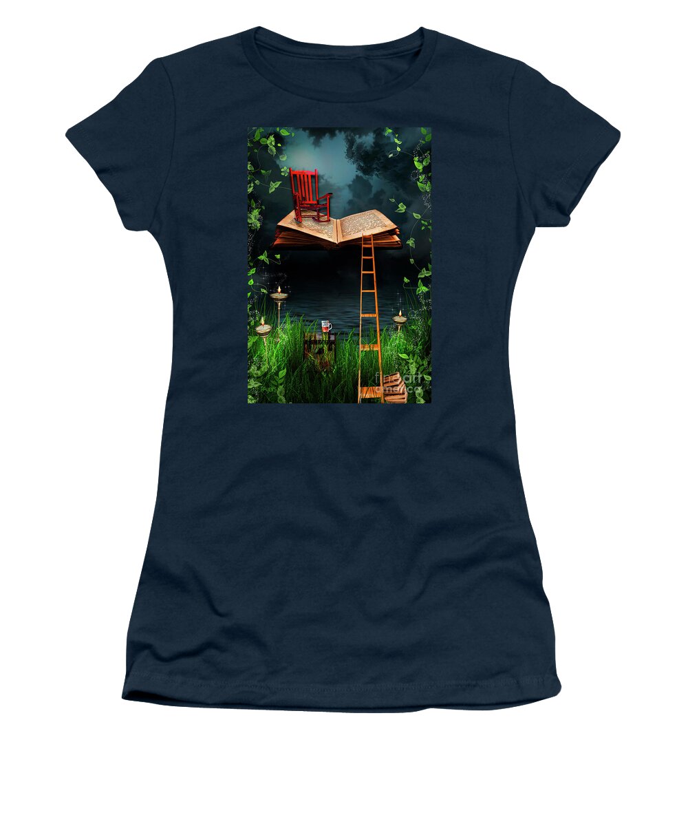 Magical Flying Book Print Women's T-Shirt featuring the mixed media My Book Said COME FLY WITH ME by Paula Ayers