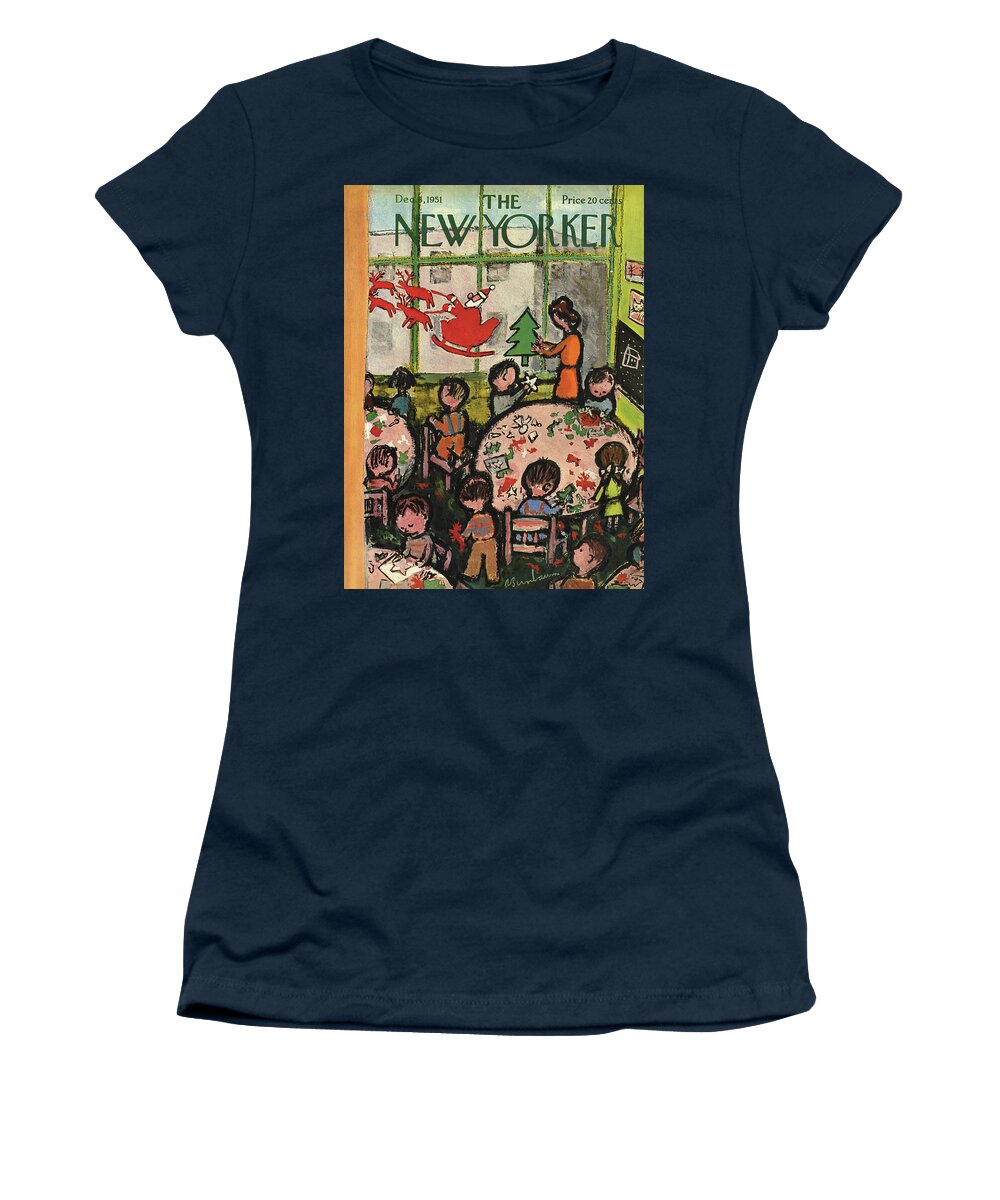 Christmas Xmas Holiday Art Arts Crafts Construction Women's T-Shirt featuring the painting New Yorker December 8, 1951 by Abe Birnbaum