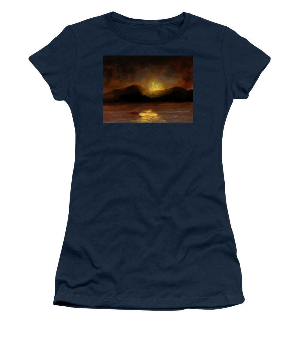 Night Women's T-Shirt featuring the painting Nght on the Water by Dick Bourgault