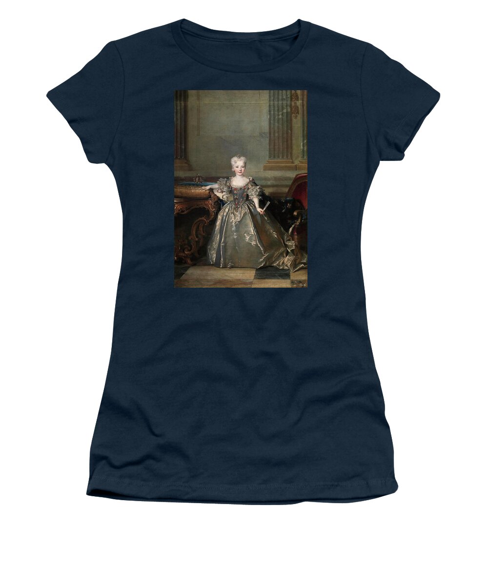 Nicolas De Largilliere Women's T-Shirt featuring the painting Nicolas de Largilliere 'Portrait of Mariana Victoria of Spain ', 1724, French School, Oil on canvas. by Nicolas de Largilliere -1656-1746-