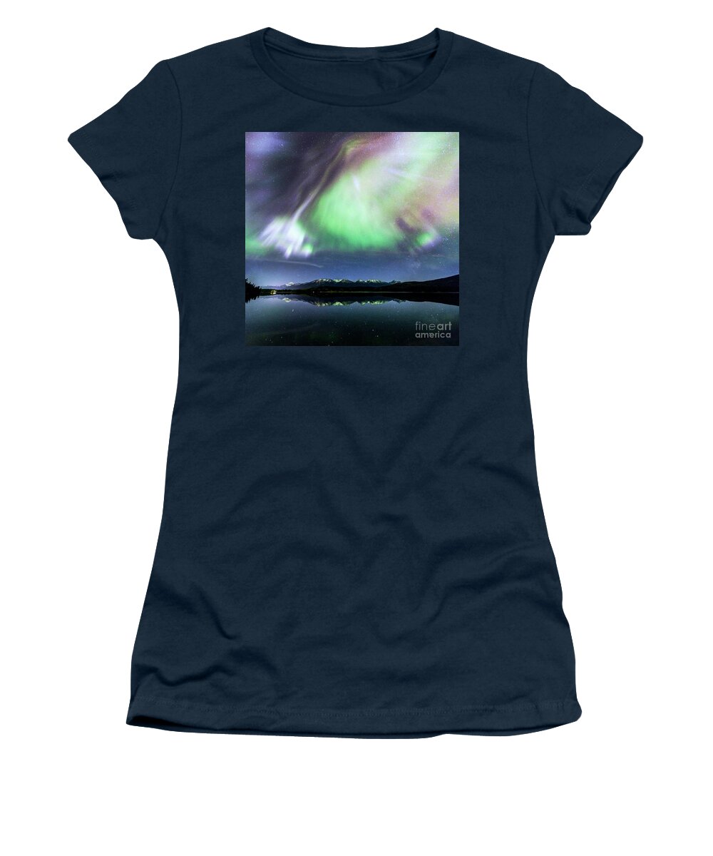 Northern Lights Women's T-Shirt featuring the photograph Northern lights over Jasper by Matteo Colombo