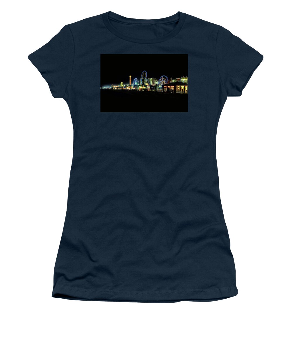 Ocean City Women's T-Shirt featuring the photograph Ocean City NJ Skyline At Night by James DeFazio