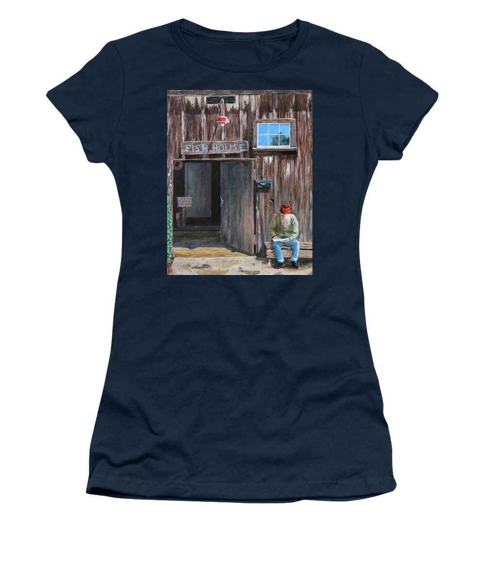Deborah Smith Women's T-Shirt featuring the painting Old Fish House Afternoon by Deborah Smith