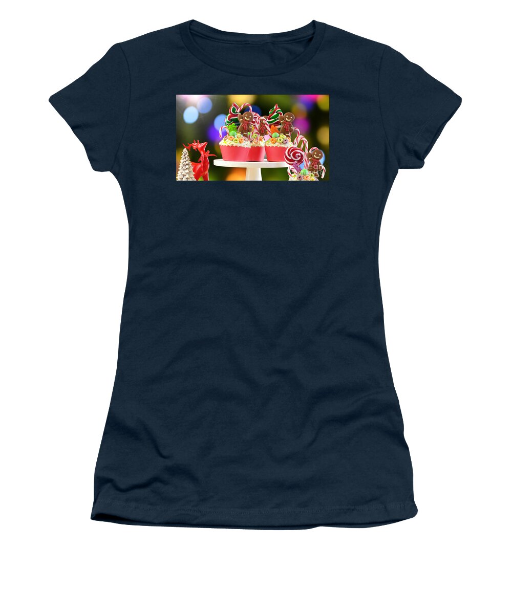 Christmas Women's T-Shirt featuring the photograph On trend candy land festive Christmas cupcakes. by Milleflore Images