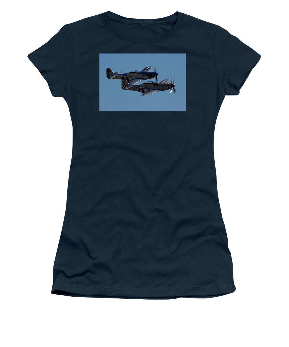 P-51 Mustang Women's T-Shirt featuring the photograph P-51 Mustangs Helen and Mary by Airpower Art