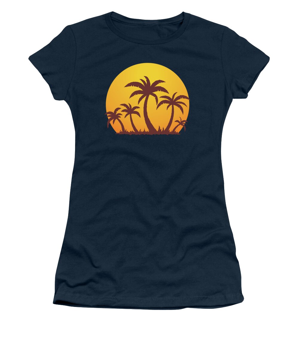 Sea Women's T-Shirt featuring the digital art Palm Trees and Sun by John Schwegel