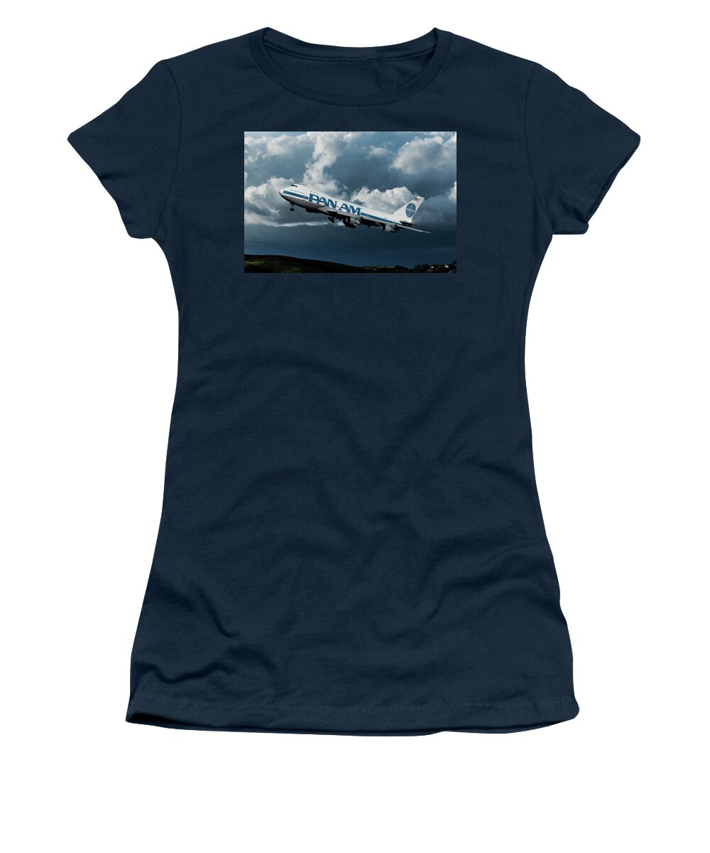 Pan American World Airways Women's T-Shirt featuring the mixed media Pan American Boeing 747 by Erik Simonsen