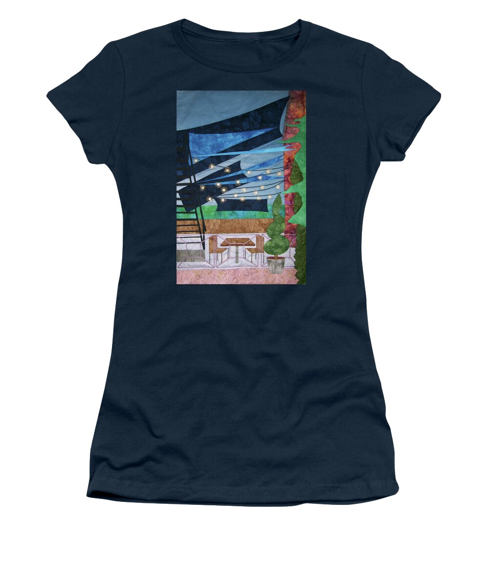 Art Quilt Women's T-Shirt featuring the tapestry - textile Patio at the Winds by Pam Geisel