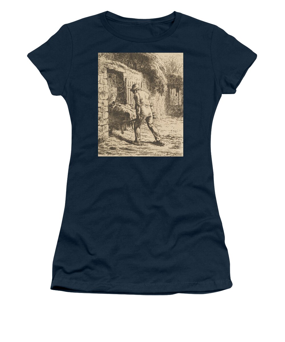 19th Century Art Women's T-Shirt featuring the relief Peasant Pushing A Wheelbarrow by Jean-Francois Millet