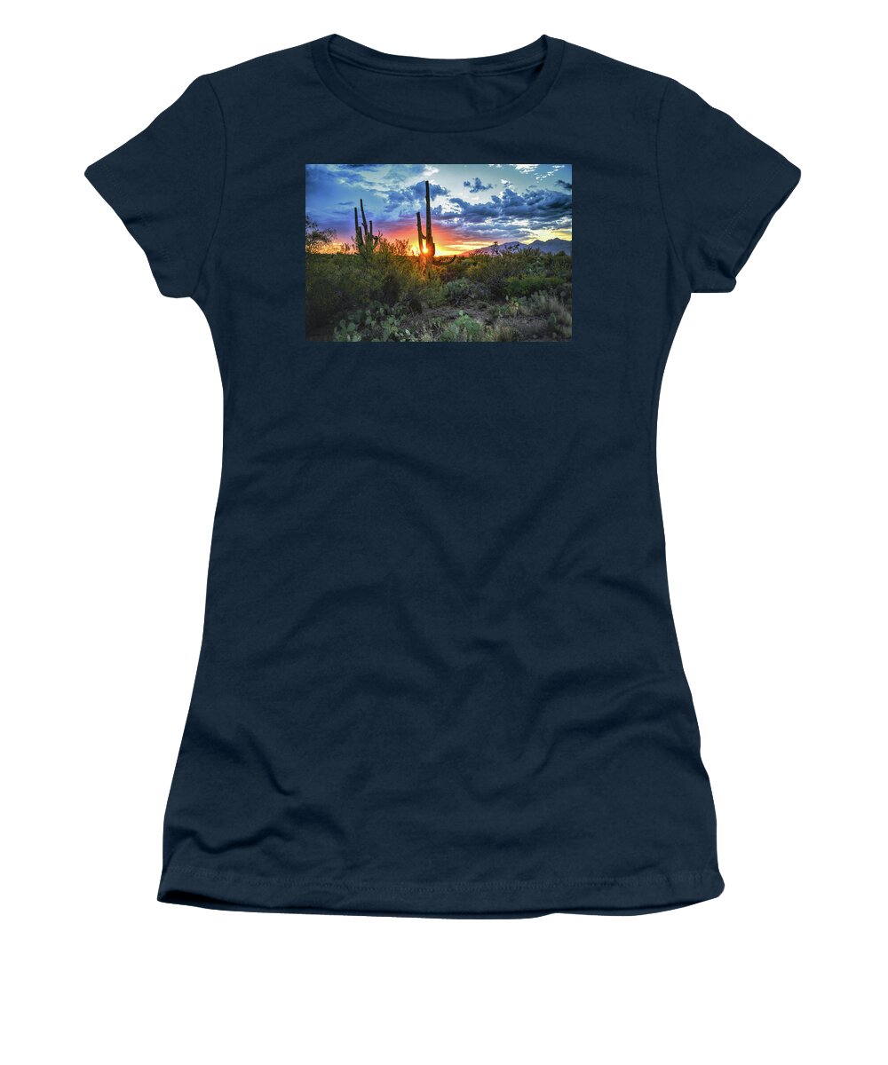 Saguaro Cactus Women's T-Shirt featuring the photograph Tucson, Arizona Saguaro Sunset by Chance Kafka