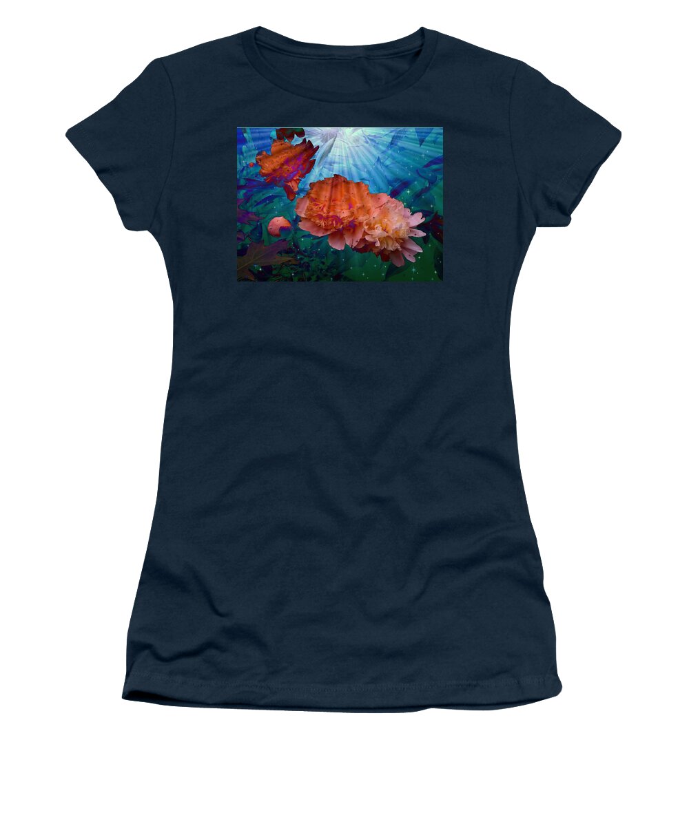 Peony Floral Women's T-Shirt featuring the photograph Peonies Under Water by Mike McBrayer