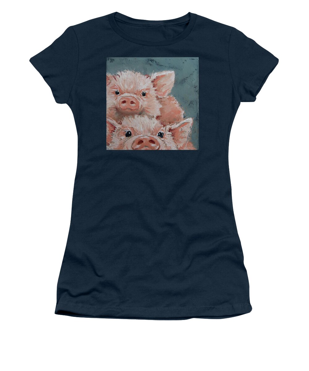 Pigs Women's T-Shirt featuring the painting Photo Bomber by Jani Freimann