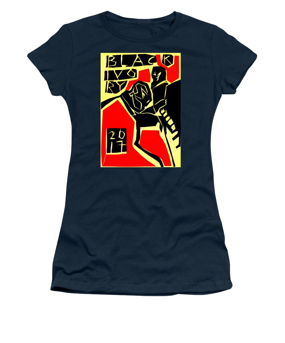 Piano Women's T-Shirt featuring the digital art Piano Player Black Ivory Woodcut Poster 31 by Edgeworth Johnstone