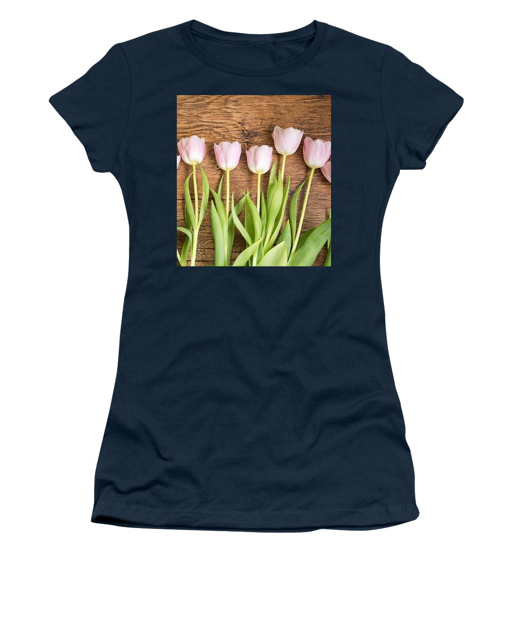 Cute Women's T-Shirt featuring the photograph Pink Tulips by Top Wallpapers