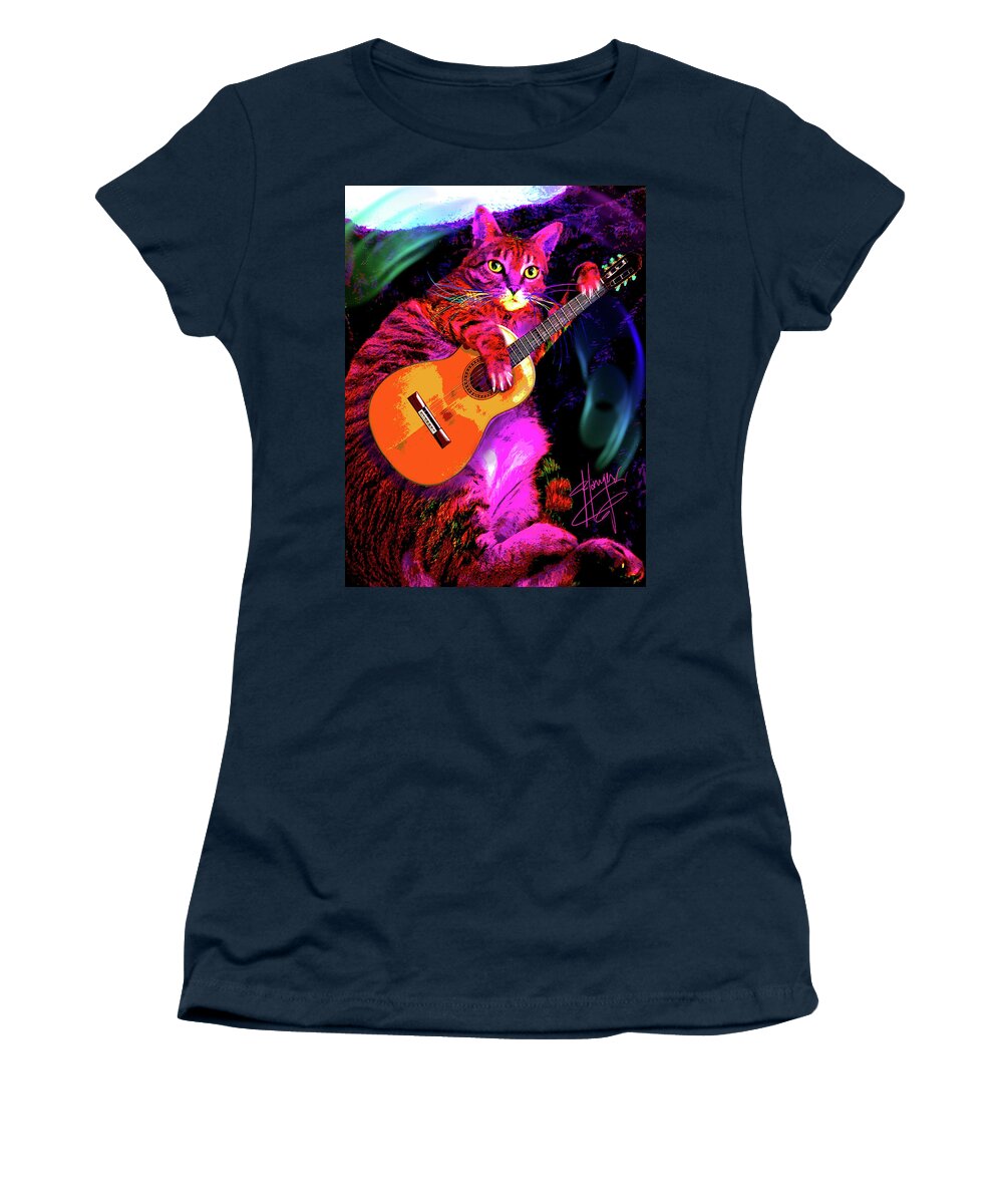 Guitar Women's T-Shirt featuring the painting pOpCat Fat Cat Slim by DC Langer