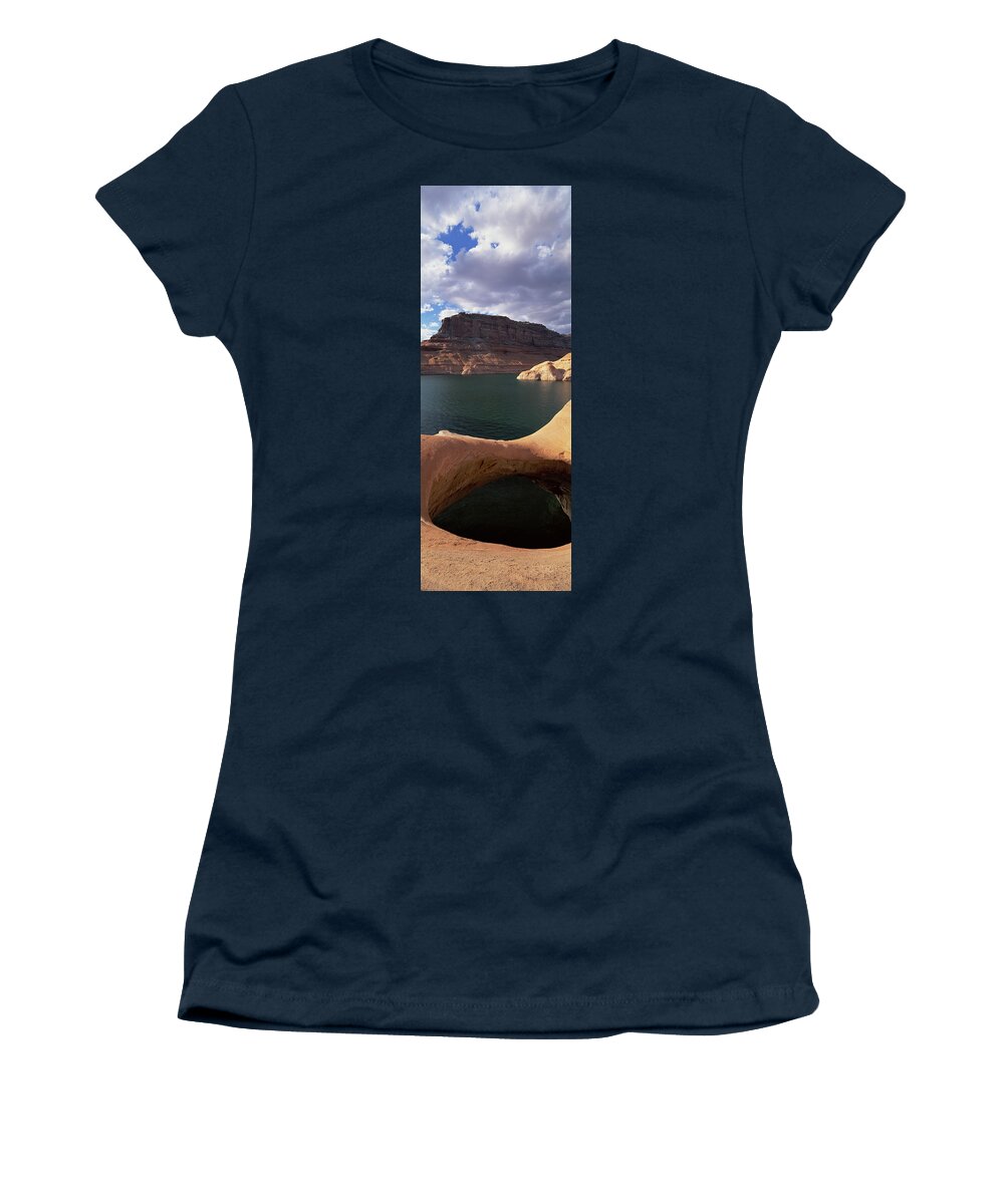Photography Women's T-Shirt featuring the photograph Pothole Arch At A Lakeside, Lake by Panoramic Images