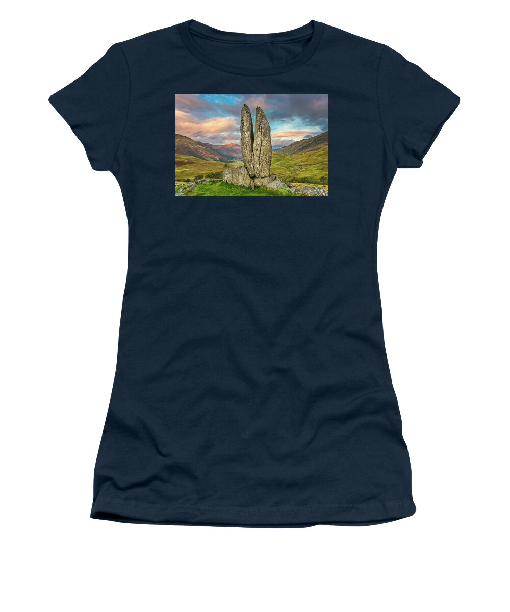 Glen Lyon Women's T-Shirt featuring the photograph Praying Hands sunset, Glen Lyon by David Ross