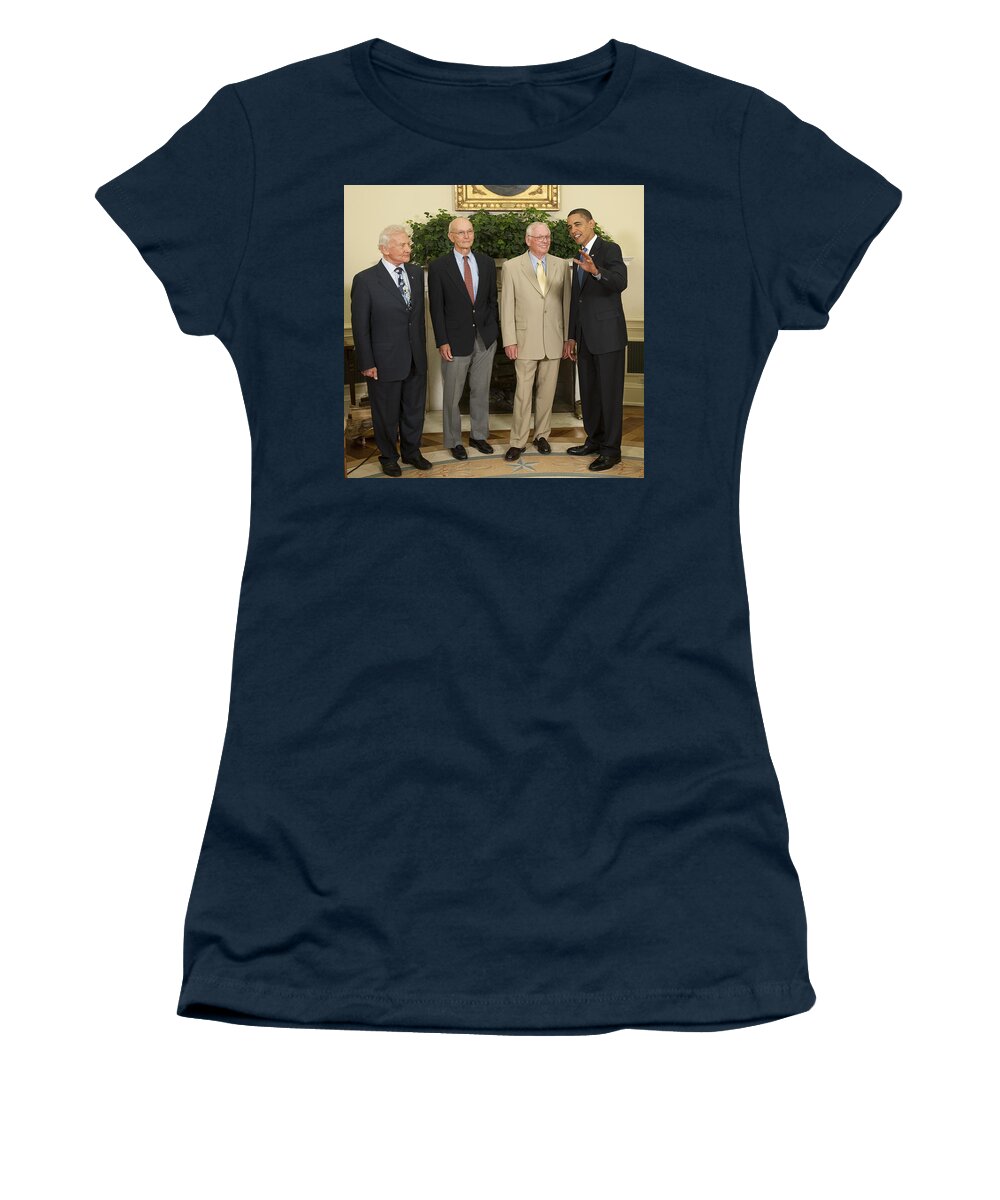 Barack Obama Women's T-Shirt featuring the photograph President Obama Meets Apollo 11 Crew by Science Source