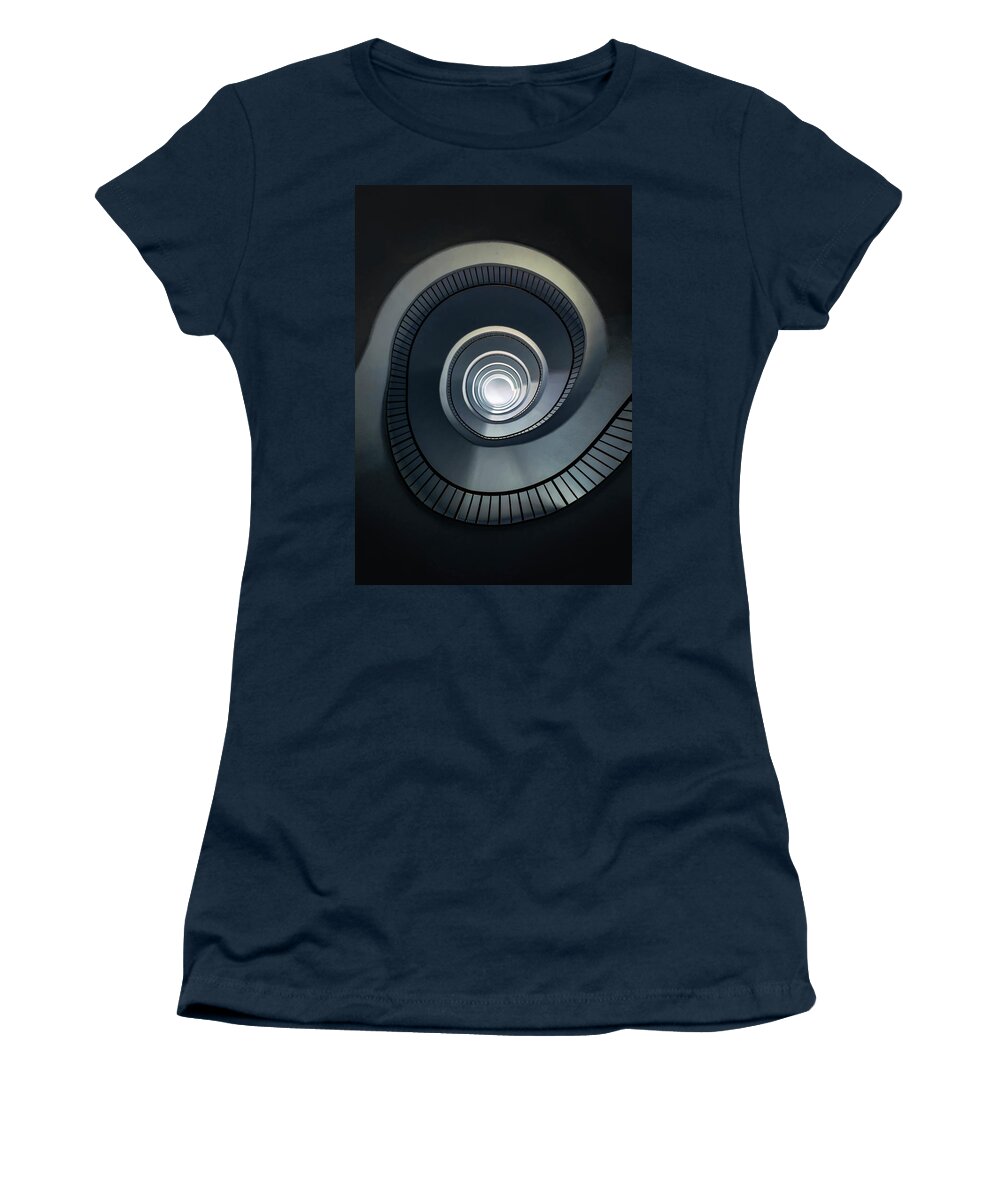 Staircase Women's T-Shirt featuring the photograph Pretty blue spiral staircase #1 by Jaroslaw Blaminsky