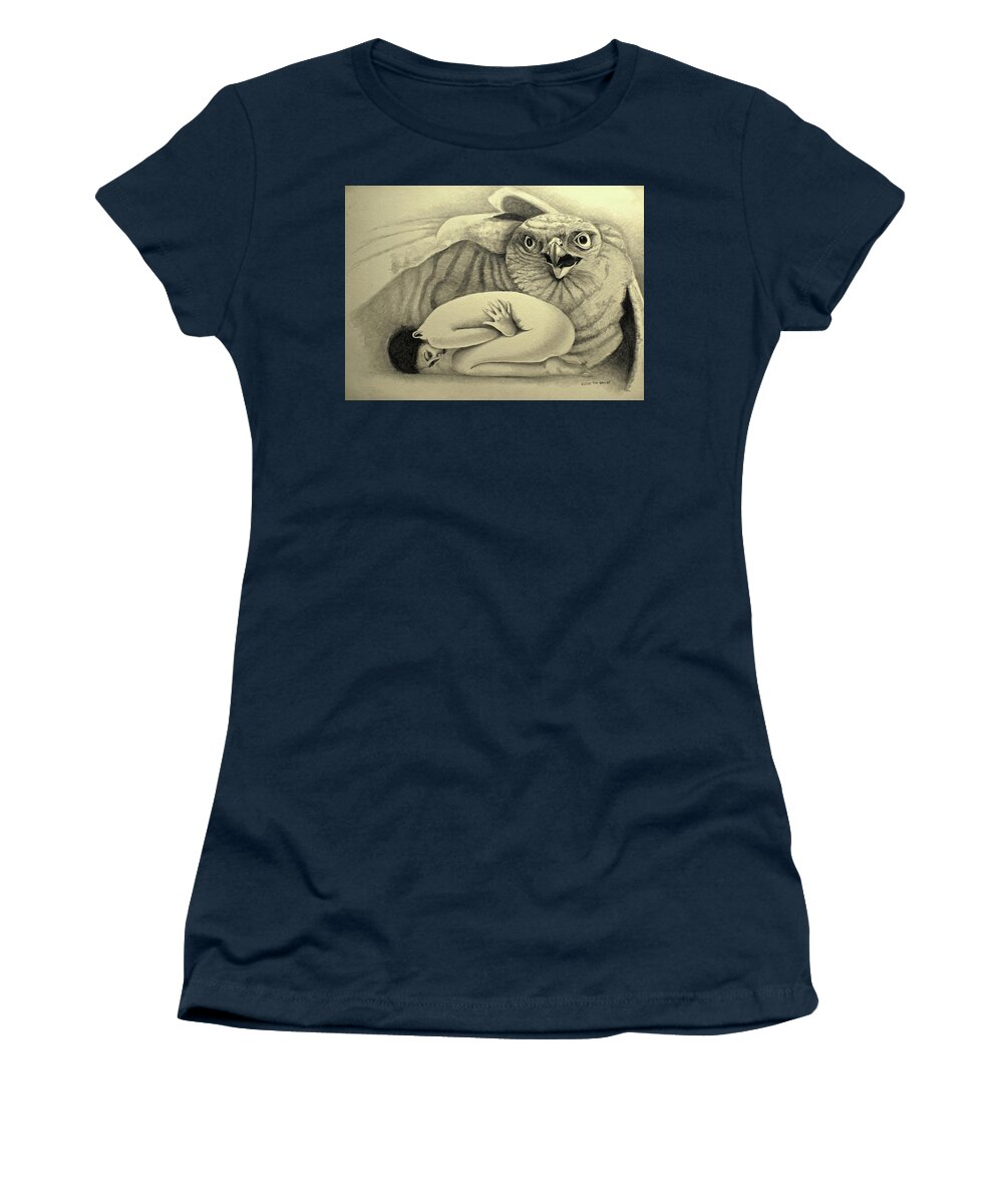Woman Women's T-Shirt featuring the drawing Prey by Tim Ernst