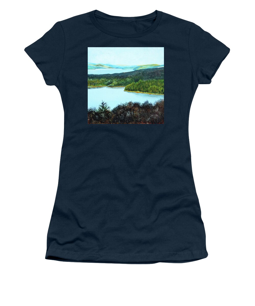 Quabbin Reservoir Women's T-Shirt featuring the painting Quabbin Northwest by Paul Gaj