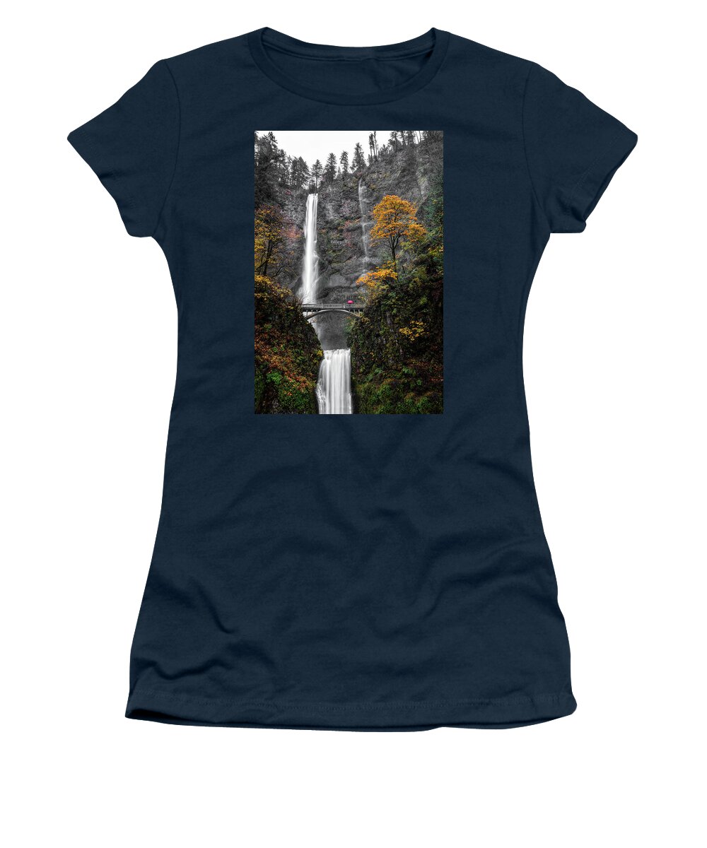 Rainy Day At Multnomah Falls Women's T-Shirt featuring the photograph Rainy Day At Multnomah Falls by Wes and Dotty Weber