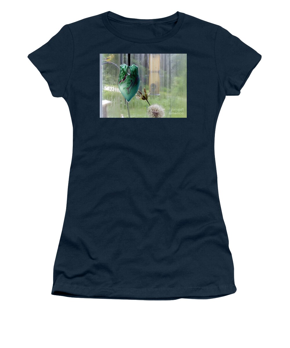 Dreamy Women's T-Shirt featuring the photograph Rainy Morning At The Bird Feeder by Rosanne Licciardi