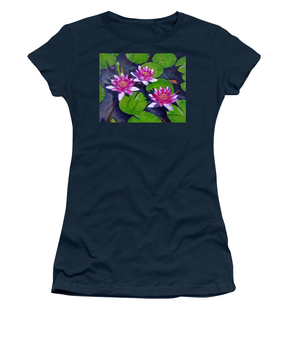 Water Lilies Women's T-Shirt featuring the painting Rancho Waterlilies by Amelie Simmons