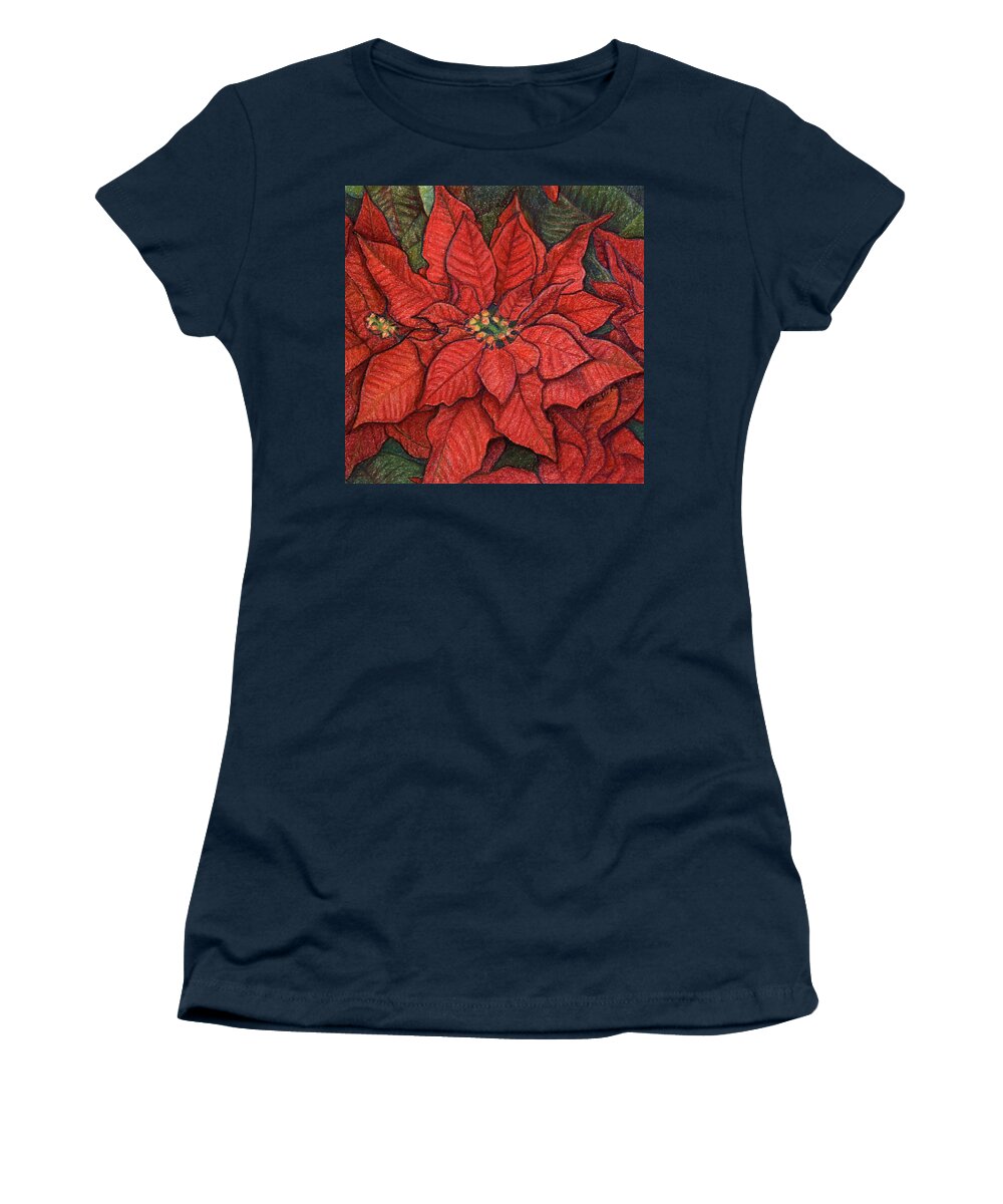 Red Women's T-Shirt featuring the painting Red Poinsettia by Tara D Kemp