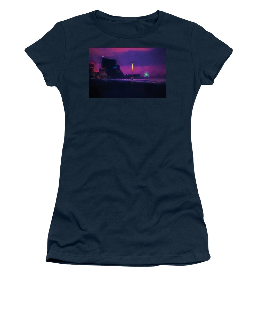 Atlantic City New Jersey Women's T-Shirt featuring the photograph Red sunrise over Atlantic City by Alan Goldberg
