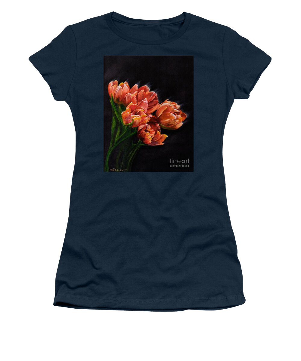 Still Life Women's T-Shirt featuring the painting Red Tulips by Jeanette Ferguson