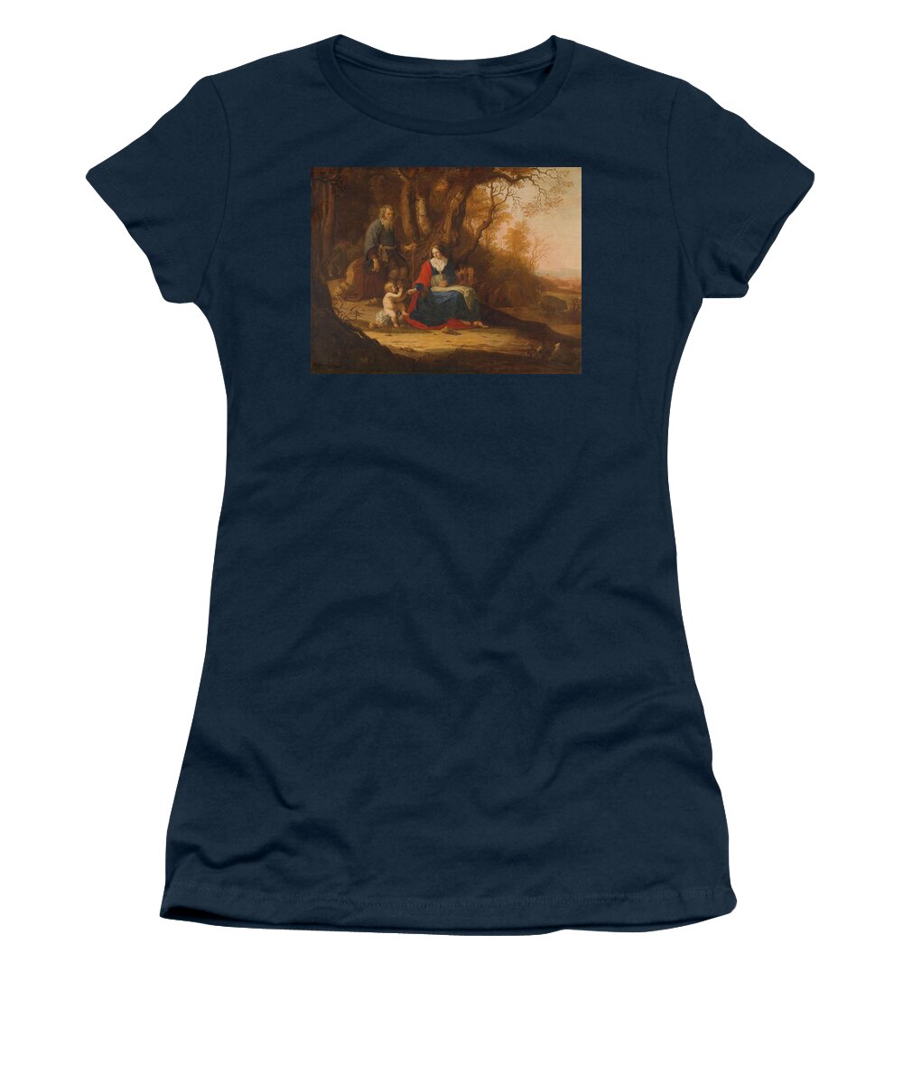 Canvas Women's T-Shirt featuring the painting Rest on the Flight into Egypt. by Paulus van Vianen -II-