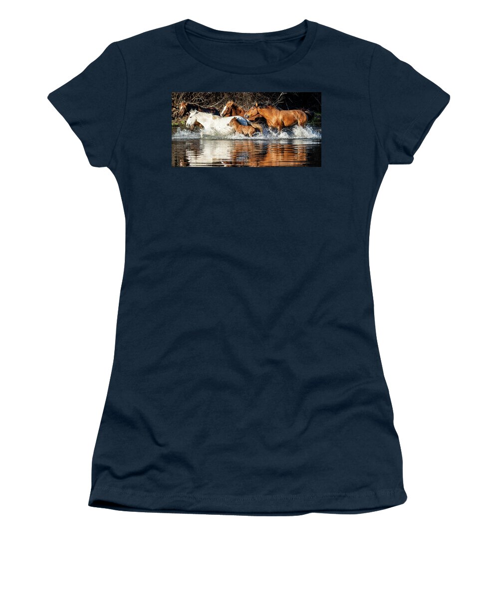 Wild Horses Women's T-Shirt featuring the photograph River run by Mary Hone