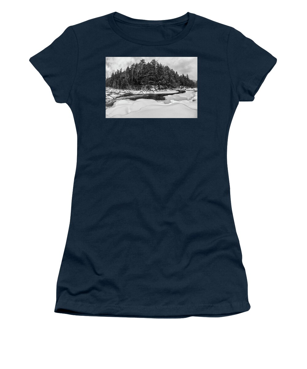 Rocky Gorge N H Women's T-Shirt featuring the photograph Rocky Gorge N H, River Bend 1 by Michael Hubley