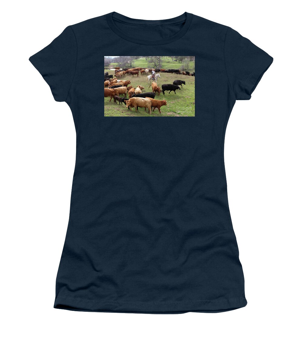 Cattle Women's T-Shirt featuring the photograph Rodear Branding by Diane Bohna