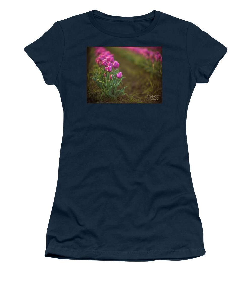 Skagit Women's T-Shirt featuring the photograph Rows of Soft Pink Beautiful Blooms by Mike Reid