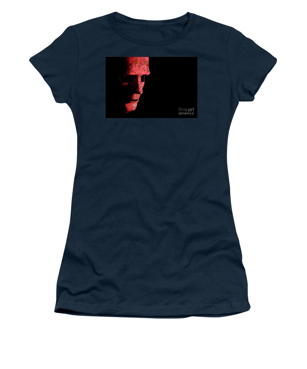 Mask Women's T-Shirt featuring the photograph Rusty robotic face old technology by Simon Bratt