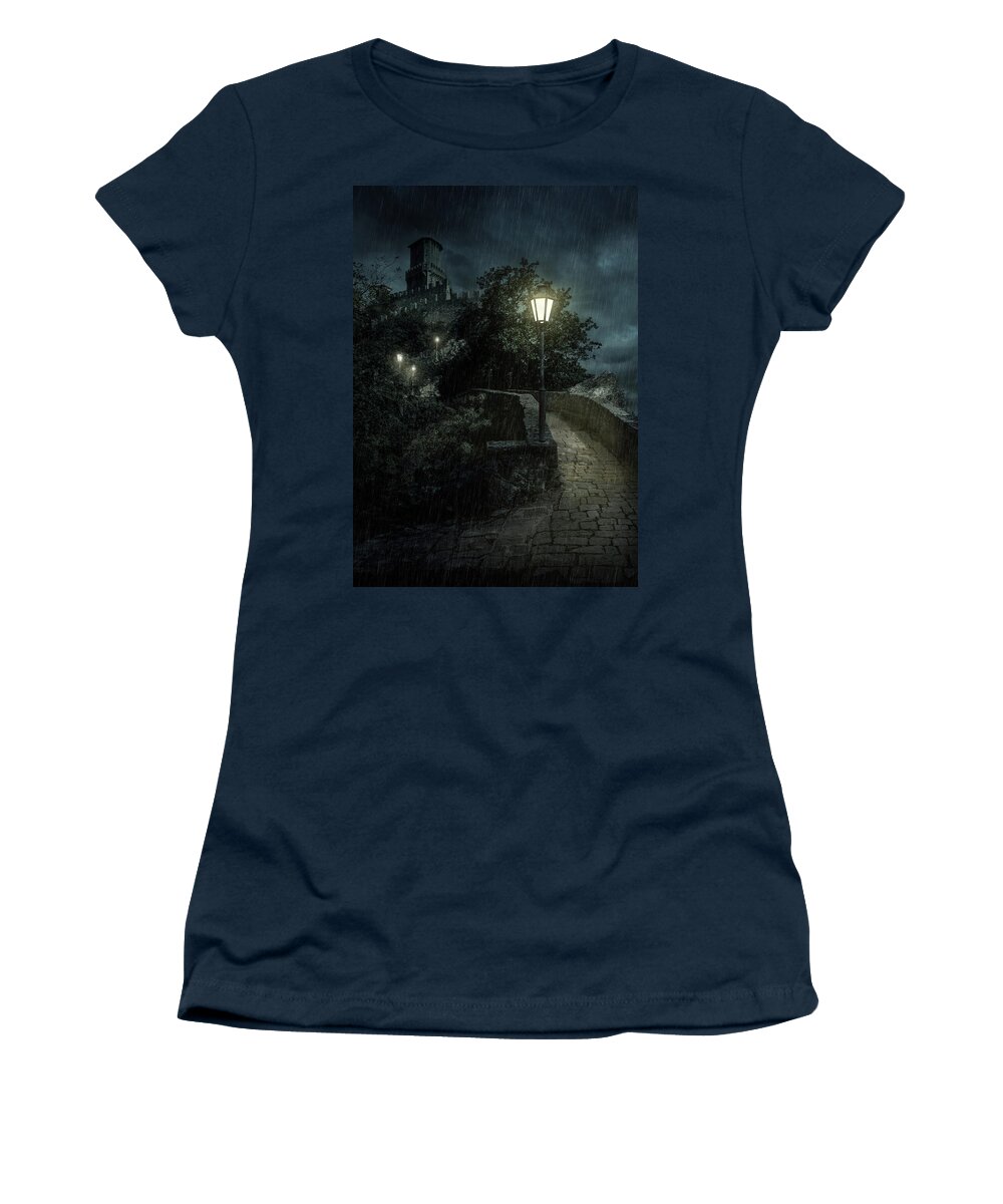 Rain Women's T-Shirt featuring the photograph San Marino at night by Jaroslaw Blaminsky