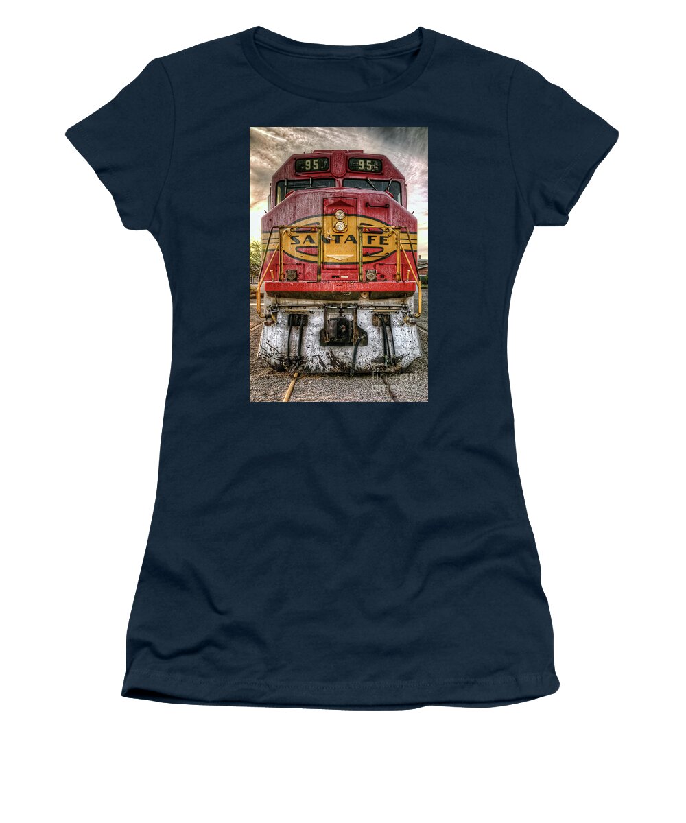 Santa Fe Women's T-Shirt featuring the photograph Santa Fe Train Engine by Eddie Yerkish
