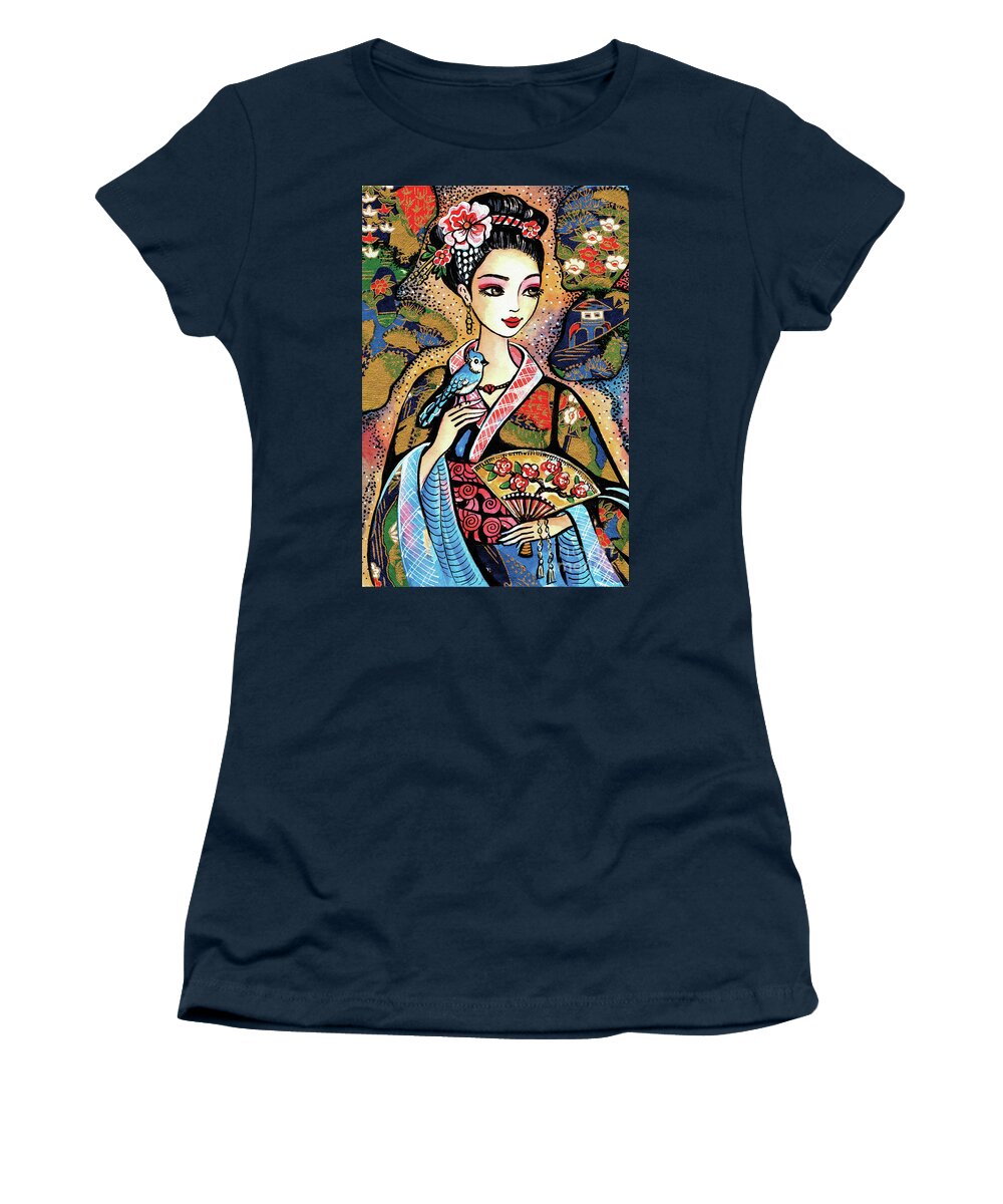 Woman And Bird Women's T-Shirt featuring the painting Sayuri by Eva Campbell