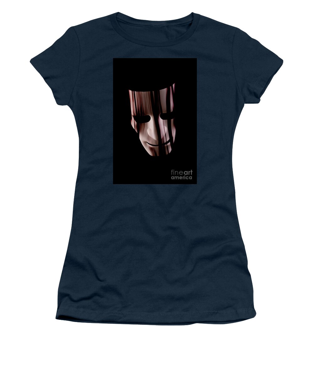 Mask Women's T-Shirt featuring the photograph Scary face mask with hair over face by Simon Bratt