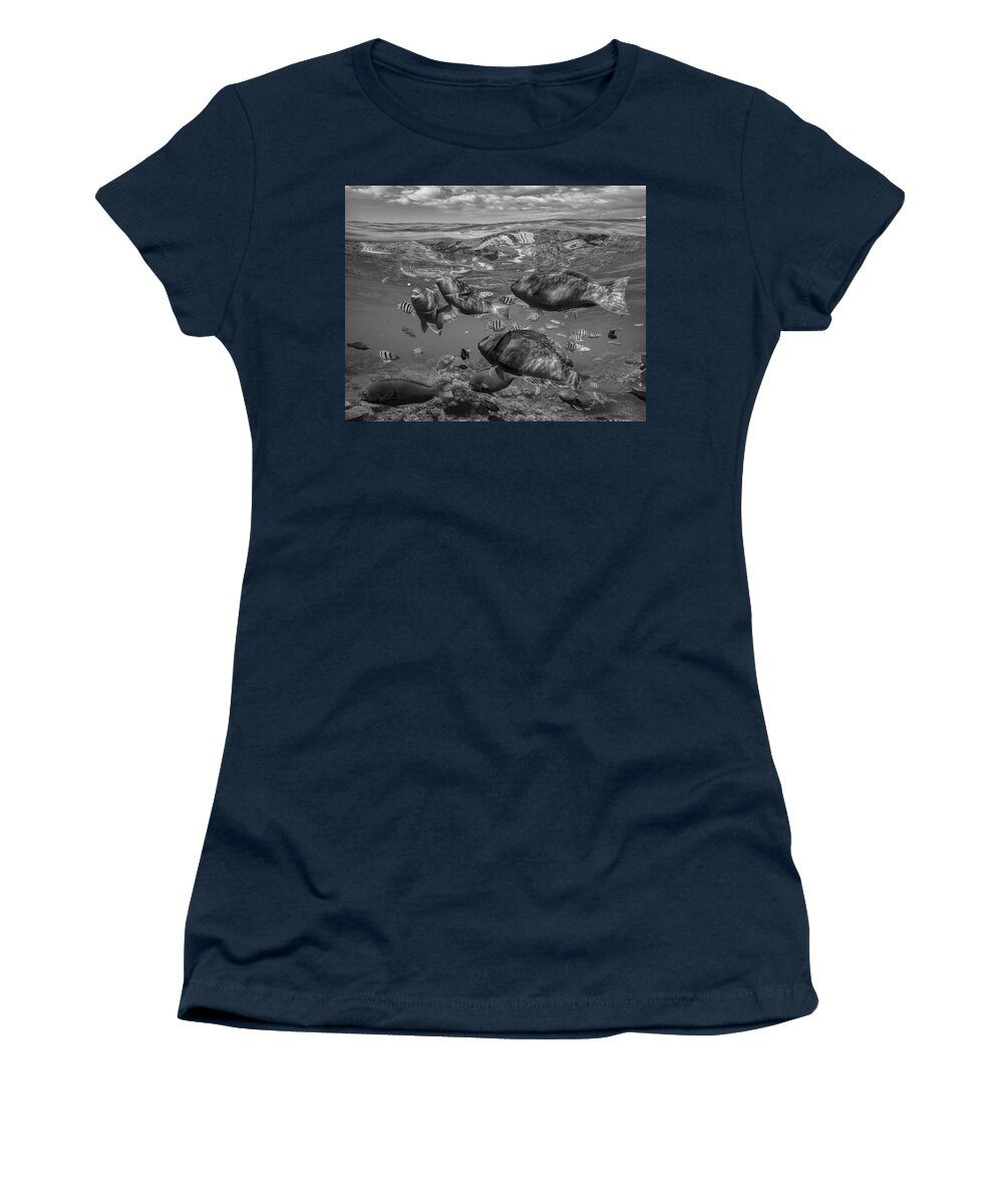 Disk1215 Women's T-Shirt featuring the photograph Schooling Fish Philippines by Tim Fitzharris