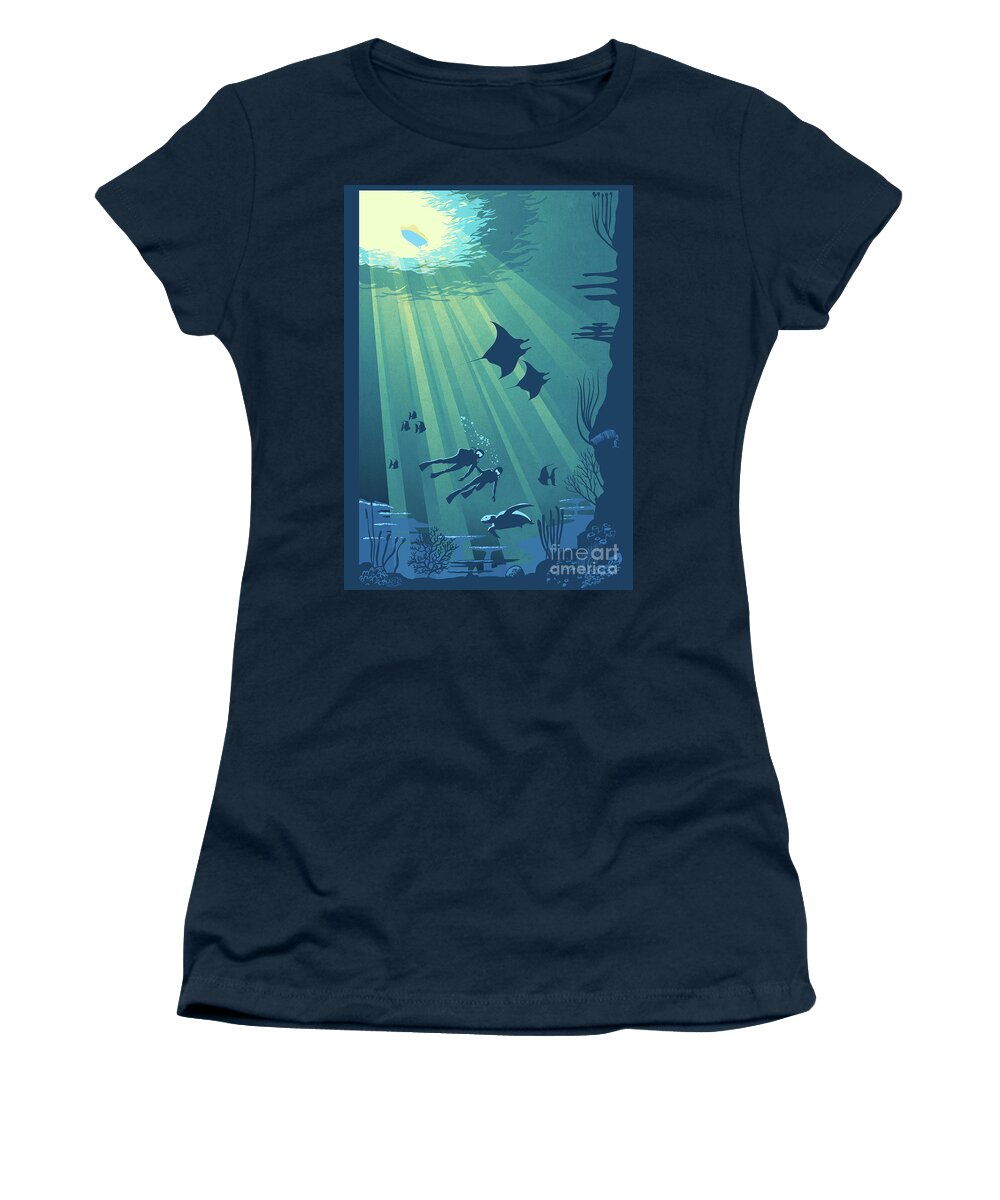 Scuba Women's T-Shirt featuring the painting Scuba Dive by Sassan Filsoof