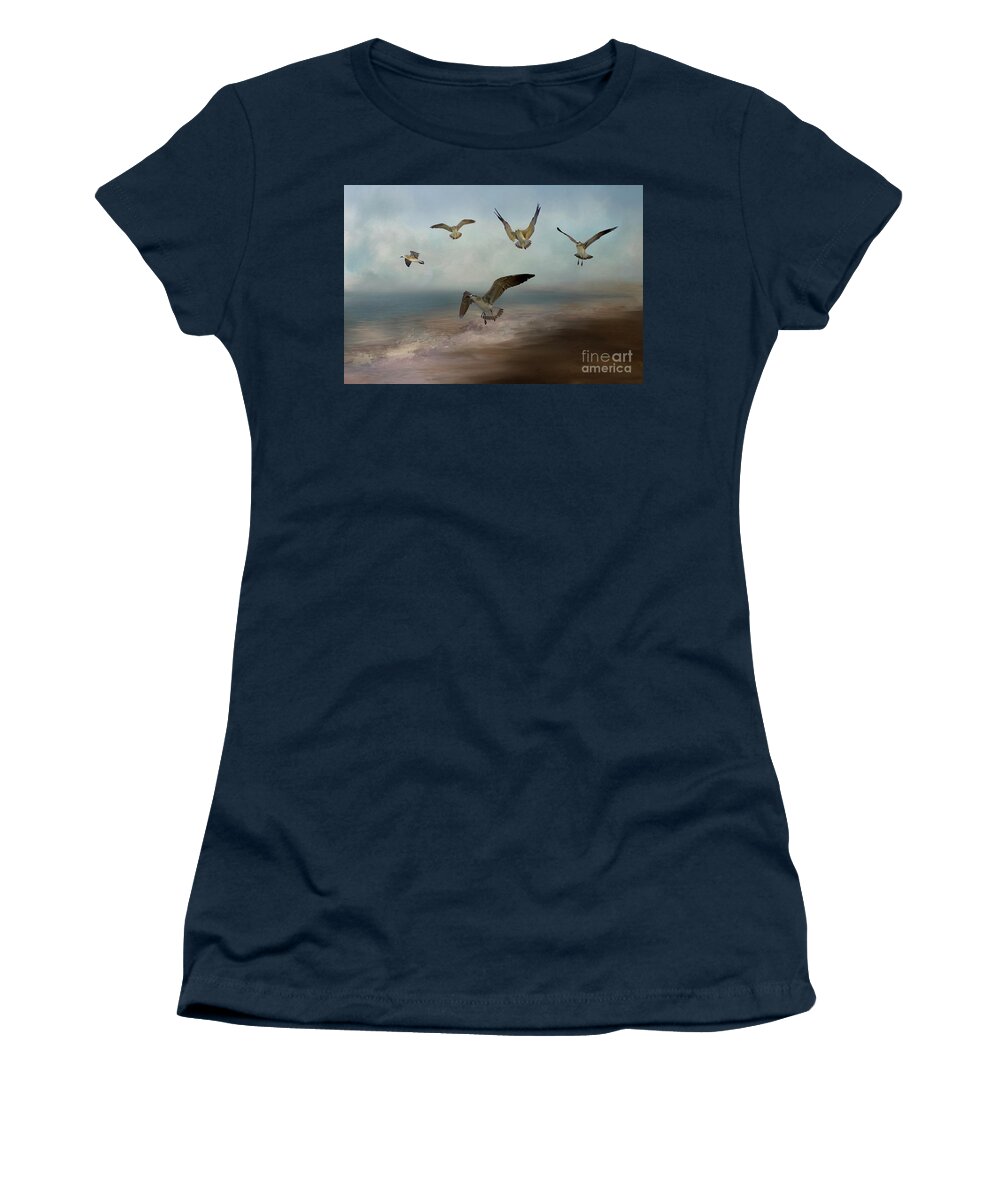 Gull Women's T-Shirt featuring the photograph Seagulls in Flight by Kathy Kelly