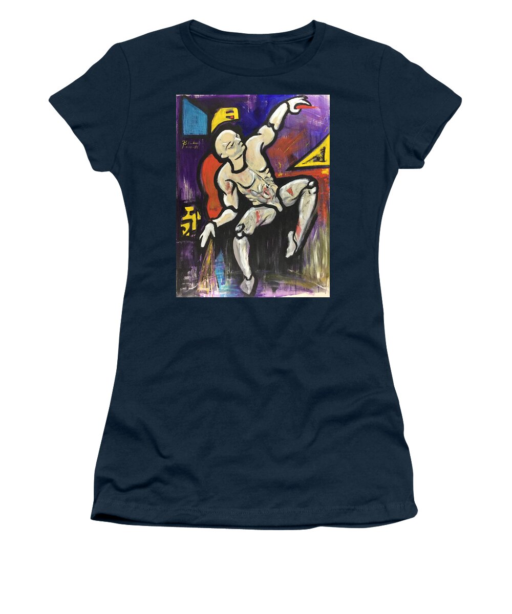 Ricardosart37 Women's T-Shirt featuring the painting Seated Man Dancing by Ricardo Penalver deceased