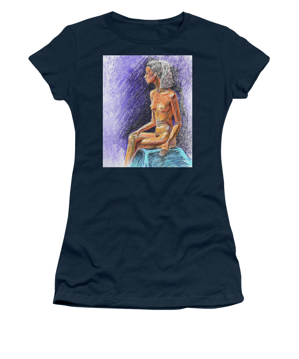 Nude Women's T-Shirt featuring the painting Seated Nude Model Study In Pastel by Irina Sztukowski