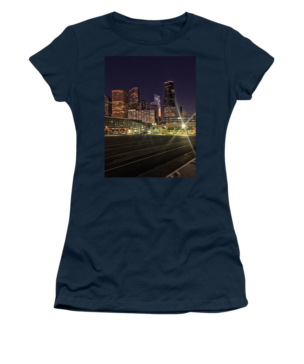Seattle Women's T-Shirt featuring the photograph Seattle Skyline from Ferry Terminal by Jerry Abbott