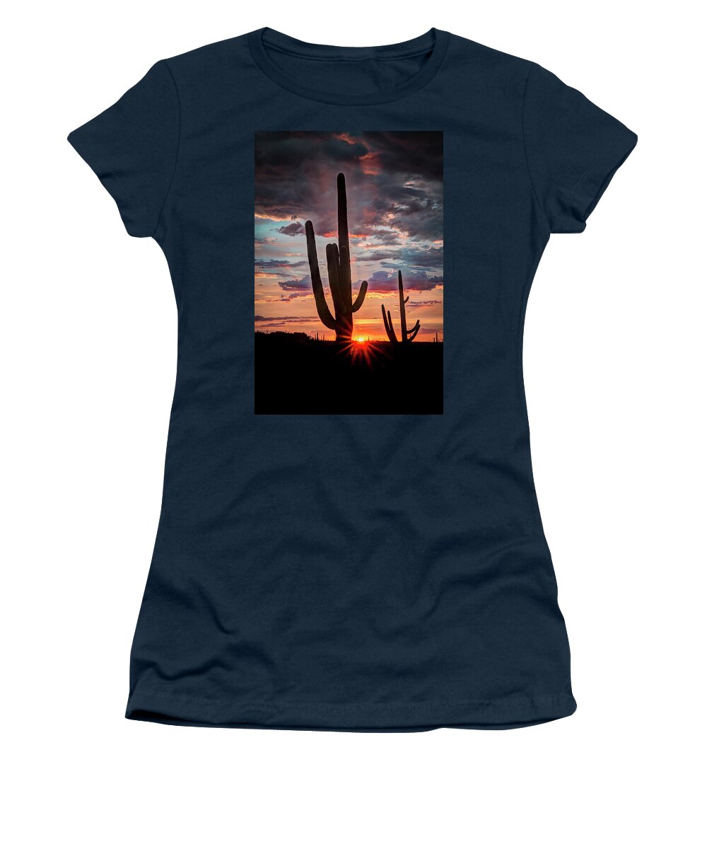 Desert Women's T-Shirt featuring the photograph Silhouetted Saguaro by Laura Hedien