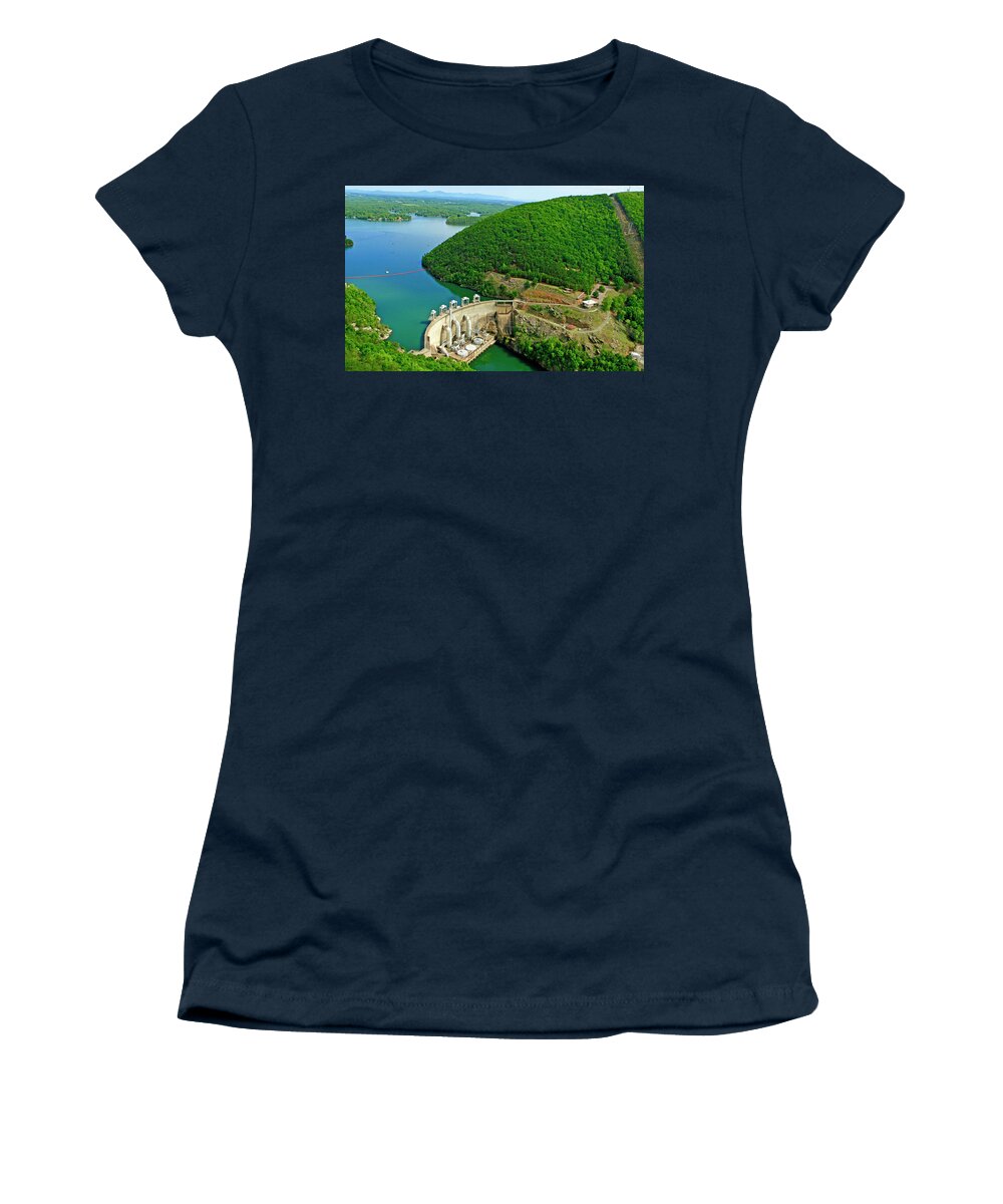 Smith Mountain Lake Dam Women's T-Shirt featuring the photograph Smith Mountain Lake Dam by The James Roney Collection