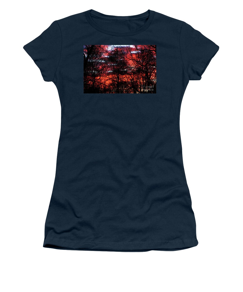 Red Sky Women's T-Shirt featuring the digital art Splintered Sunlight by Xine Segalas